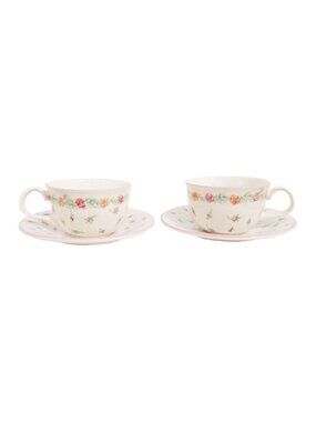 Vintage 1991 Laura Ashley Rosebud Set of 2 Teacups & 2 Teaplates